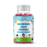 Vitamatic Kids Magnesium Calm Gummies bottle with raspberry flavor for daily kid-friendly use