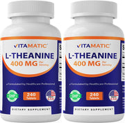 Vitamatic L-Theanine bottle closed, supporting a simple daily calm routine