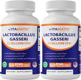 Vitamatic Lactobacillus Gasseri 12B CFU DR capsule bottle for digestive support.