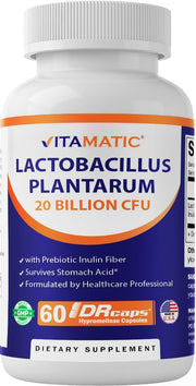 Vitamatic Lactobacillus Plantarum bottle for daily digestive support.