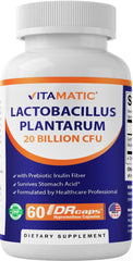 Vitamatic Lactobacillus Plantarum bottle for daily digestive support.