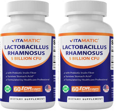 Vitamatic Lactobacillus Rhamnosus bottle front view supports daily digestive balance