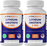 Vitamatic Lithium Orotate 5 mg bottle with clear dose label.