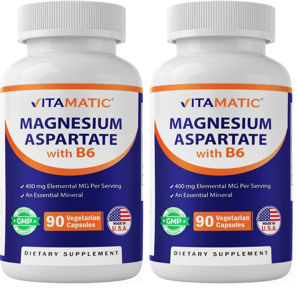 Vitamatic Magnesium Aspartate bottle close-up highlighting high-potency mineral for daily support