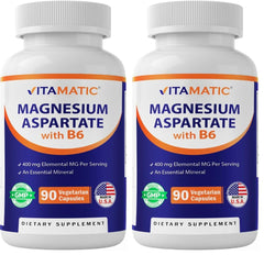 Vitamatic Magnesium Aspartate bottle close-up highlighting high-potency mineral for daily support