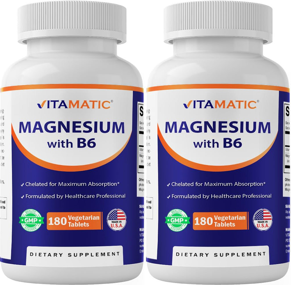 Vitamatic Magnesium with B6 bottle front highlighting high potency for daily wellness
