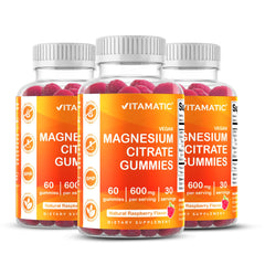 Vitamatic Magnesium Gummies Raspberry bottle—delicious daily relaxation and muscle support