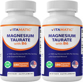Vitamatic Magnesium Taurate bottle shows 1500 mg per serving for daily support