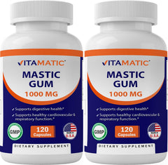 Vitamatic mastic gum bottle for digestive support and oral wellness.