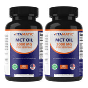 Vitamatic MCT capsules bottle front for coconut-based energy support.