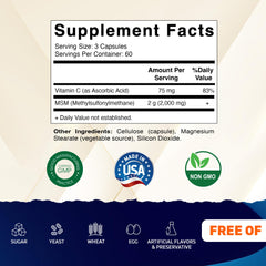 Vitamatic MSM 2000 mg capsules close-up, vegan capsules for daily use