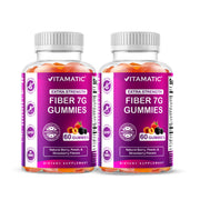 Vitamatic Prebiotic Fiber Gummies bottle front showing 7g fiber per serving for healthy digestion