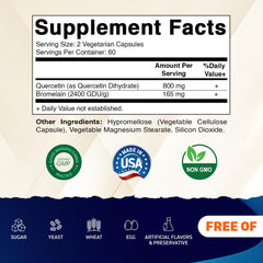 Vitamatic Quercetin with Bromelain capsules closeup reveals easy-to-swallow vegetarian form.