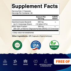 Vitamatic Saccharomyces Boulardii capsules closeup for probiotic form.