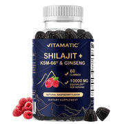 Vitamatic Shilajit bottle front showing a premium 3-in-1 adaptogen blend for energy support