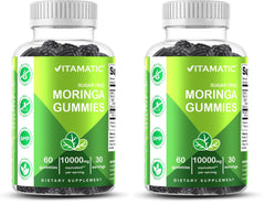 Vitamatic Sugar Free Moringa Gummies peach flavor for a tasty vegan snack.
