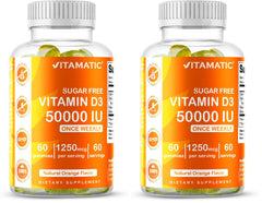 Vitamatic Vitamin D3 bottle with orange gummies for weekly support