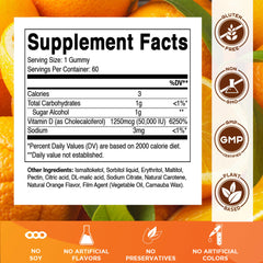Close-up of Vitamatic D3 gummies showing orange flavor and chewy texture
