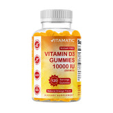 Vitamatic sugar-free Vitamin D3 gummies in orange bottle offer convenient daily immune support.