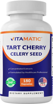 Vitamatic Tart Cherry 20X extract bottle for high-potency daily use.