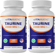 Vitamatic Taurine 2000mg bottle with capsules for convenient daily wellness support.