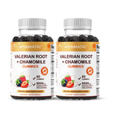 Vitamatic Valerian Root Chamomile gummies berry pack for evening relaxation.