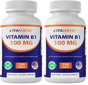 Vitamatic Vitamin B1 100mg bottle with tablets for daily energy support