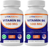 Vitamatic Vitamin B6 bottle pour showing easy daily intake and energy support