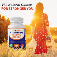 Vitamatic Vitamin D3 capsules arranged for daily use.