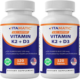 Vitamatic Vitamin D3 K2 tablet close-up highlighting calcium support potential.