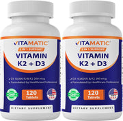 Vitamatic Vitamin D3 K2 tablet close-up highlighting calcium support potential.