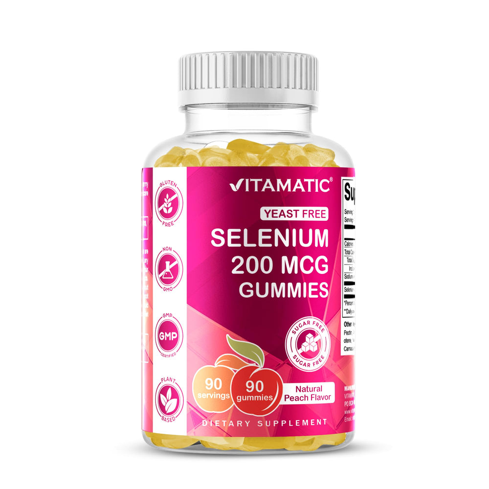 Vitamatic Yeast Free Selenium Gummies bottle for daily use.