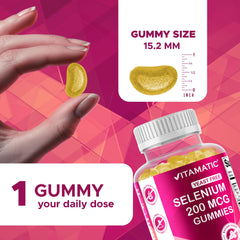 Peach-flavored Vitamatic gummies providing tasty selenium support.