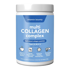 Vitamin Bounty Multi Collagen bottle front view showing a five-type blend for skin and joints.