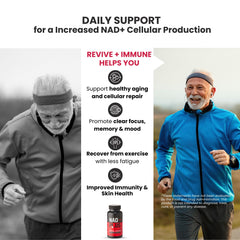 NAD Plus Revive+Immune with vitamin C conveys immune support benefits.