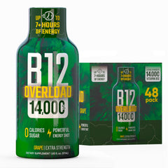 Vitamin Energy B12 Overload grape bottle front shows the energy-boosting shot.