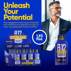 Vitamin Energy B12 Overload zero sugar label promotes clean energy.