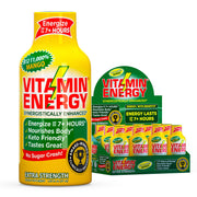 Vitamin Energy B12 Mango Shot label close-up showing potency for sustained energy.