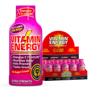 Vitamin Energy B12 Pink Berry shot bottle—compact energy boost for busy days.