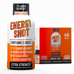 Vitamin Energy Cherry Limeade Shot bottle with dual-serving design for flexible daytime energy.