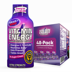 Vitamin Energy Focus+ Berry Shot bottle front display with berry flavor and compact size for on‑the‑go energy