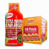 Vitamin Energy Focus+ fruit punch bottle pour, quick energy for busy tasks