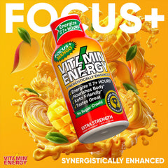 Vitamin Energy Focus+ Mango shot box pack with 48-pack value displayed