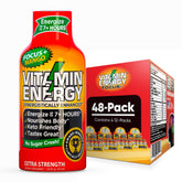 Vitamin Energy Focus+ Mango shot front view showing bold branding for quick energy boost