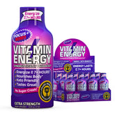 Vitamin Energy Focus Shot berry pack promotes sustained alertness.