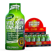 Vitamin Energy Focus+ grape bottle boosts alertness for on-the-go tasks.