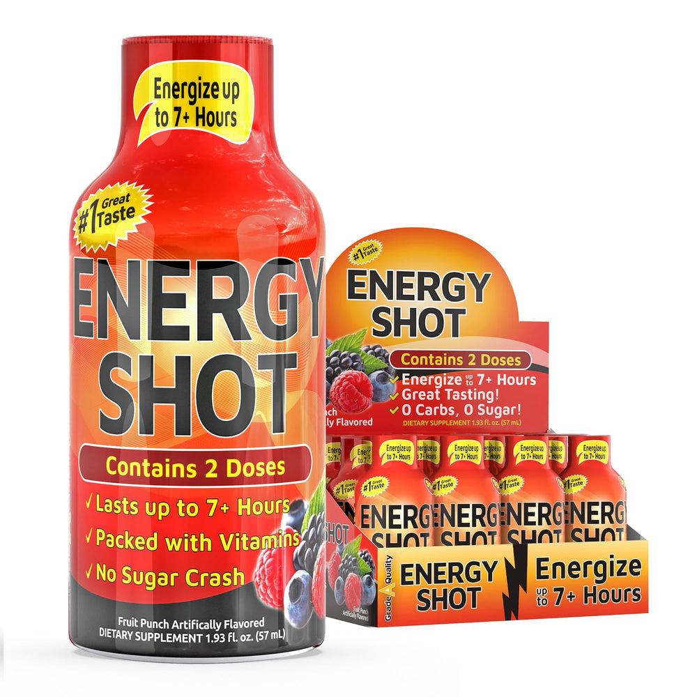 Vitamin Energy Fruit Punch Shot bottle boosts quick daytime energy on the go
