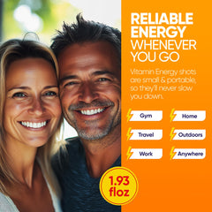 Vitamin Energy Immune+ Orange Burst shot nutrition label shows caffeine and B-vitamins