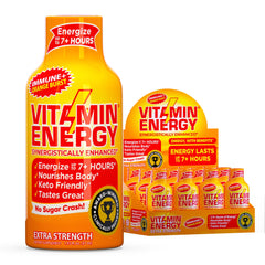 Vitamin Energy Immune+ Orange Burst shot, tangy citrus energy boost.