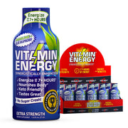 Vitamin Energy Immune+ blue raspberry shot front view for on-the-go energy